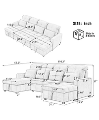 Streamdale Furniture Oversized Sectional Sofa Bed with Storage and Usb Ports