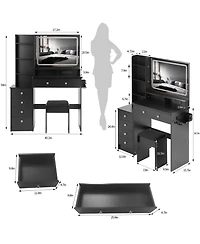 Streamdale Furniture Large Vanity Table with Charging Station and Led Mirror (41