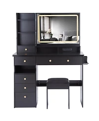 Streamdale Furniture Streamdale Vanity Table with Stool and Power Station, Extra Large Led Mirror, Hair Dryer Stand