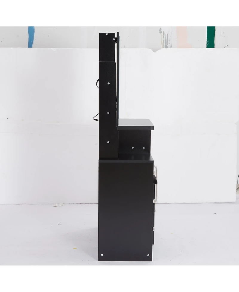 Streamdale Furniture Multifunctional Bedside Vanity Table with - Led Mirror- Power Station- Hair Dryer Bracket- Cushioned Stool- Tri-Color Lighting