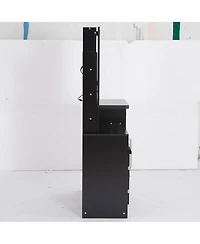 Streamdale Furniture Multifunctional Bedside Vanity Table with - Led Mirror- Power Station- Hair Dryer Bracket- Cushioned Stool- Tri-Color Lighting