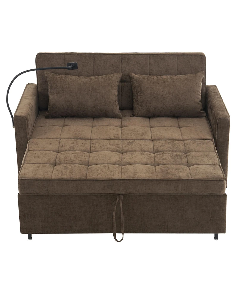 Streamdale Furniture Streamdale 56.9" Loveseat Sofa Bed with Reversible Cushion, Pockets, Usb Ports, and Phone Holder