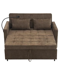 Streamdale Furniture Streamdale 56.9" Loveseat Sofa Bed with Reversible Cushion, Pockets, Usb Ports, and Phone Holder