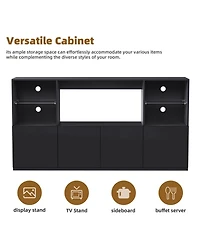 Streamdale Furniture High Gloss Tv Stand with Led Lights, Large Storage & Tempered Glass Shelves (Black, 67"Wx13.7"D)