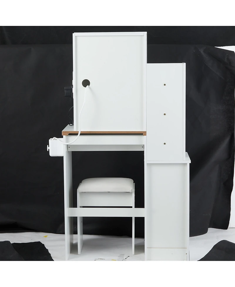 Streamdale Furniture Streamdale Multifunctional Bedside Vanity Table with - Led Mirror - Power Station - Hair Dryer Bracket - Cushioned Stool