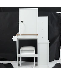 Streamdale Furniture Streamdale Multifunctional Bedside Vanity Table with - Led Mirror - Power Station - Hair Dryer Bracket - Cushioned Stool