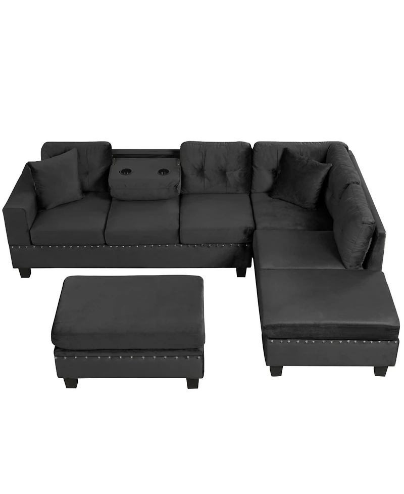 Streamdale Furniture + Sectional Sofa with Storage Ottoman + Fabric (or Leather, if specified) + Storage Feature + Sofa Set