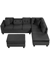 Streamdale Furniture + Sectional Sofa with Storage Ottoman + Fabric (or Leather, if specified) + Storage Feature + Sofa Set