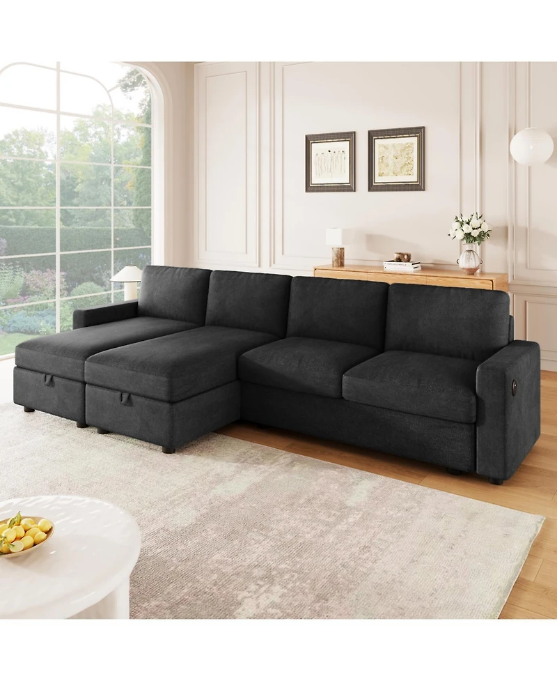 Streamdale Furniture 103.9" U-Shaped Sectional Sofa w/ Storage Chaise & Usb