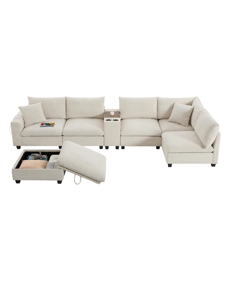 Streamdale Furniture 140" Modular Sectional Sofa w/ Ottoman Storage & Usb