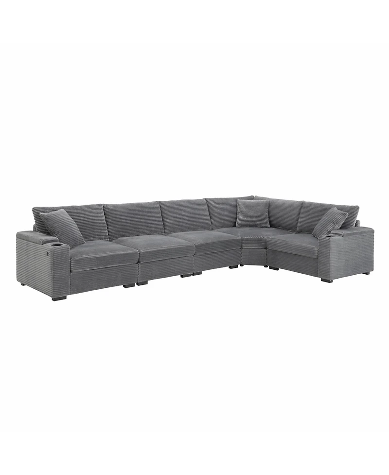 Streamdale 106" L-Shaped Corduroy Sectional Sofa with Storage and Conveniences