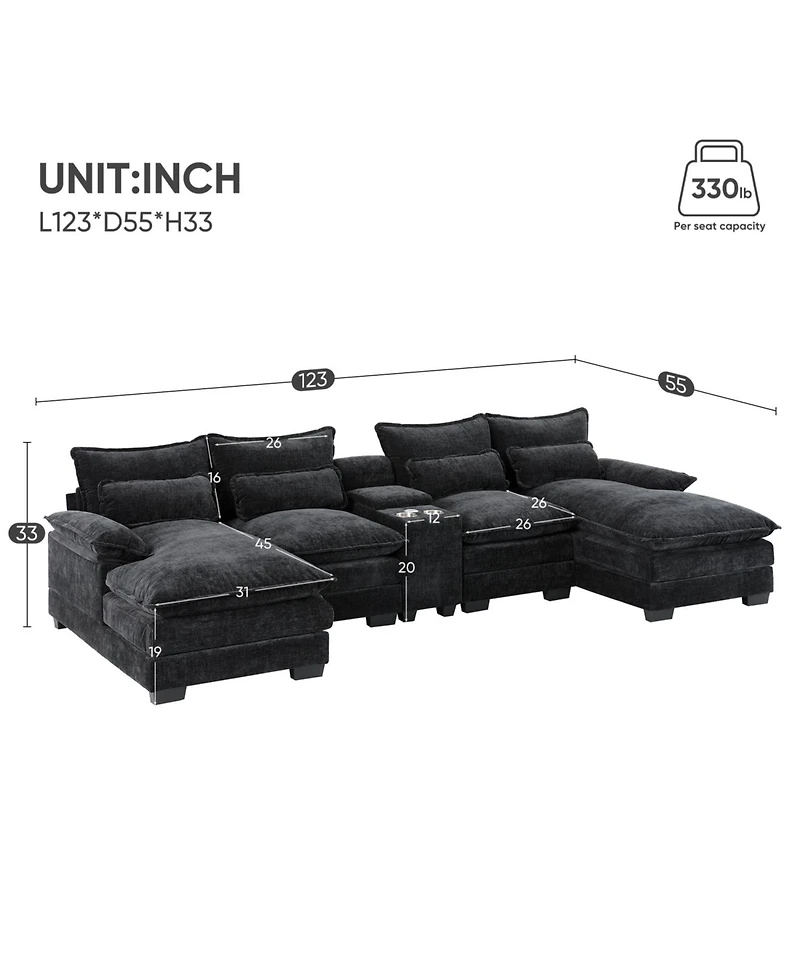 Streamdale Furniture U-Shaped Sectional Sofa with Usb & Cup Holders