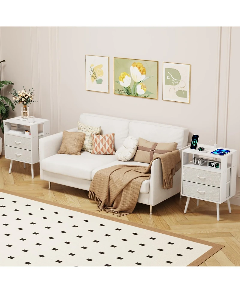 Streamdale Furniture Charging Nightstand with Led & Fabric Drawers