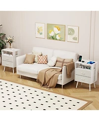 Streamdale Furniture Charging Nightstand with Led & Fabric Drawers