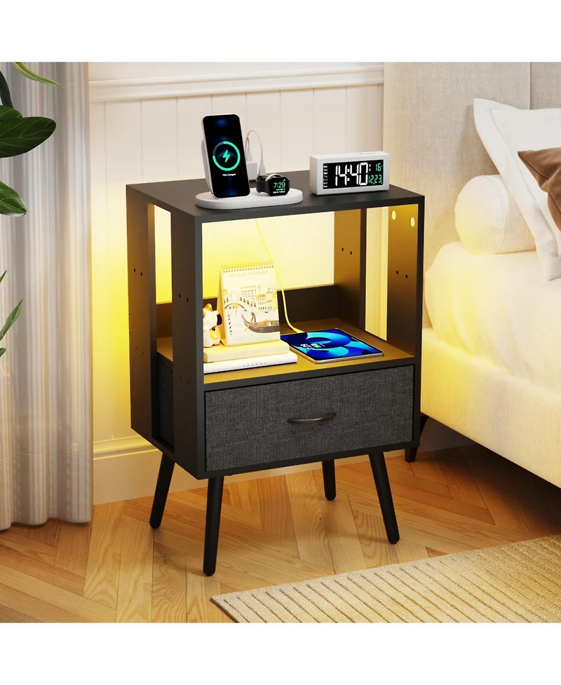 Streamdale Furniture Nightstand with Charging Led & Fabric Drawers