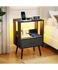 Streamdale Furniture Nightstand with Charging Led & Fabric Drawers