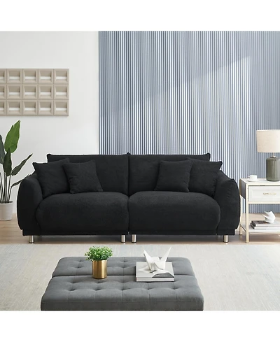 Streamdale Furniture Black Teddy Fleece Sofa with 4 Pillows