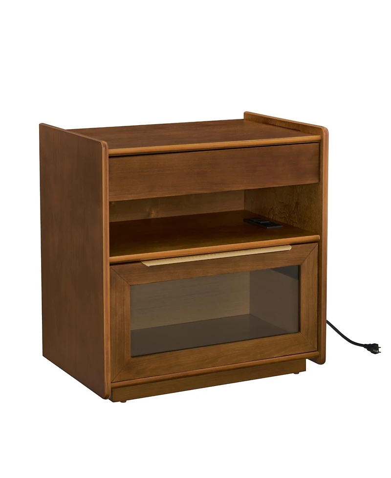 Streamdale Furniture Mid Century Nightstand Charging Station Dark Walnut