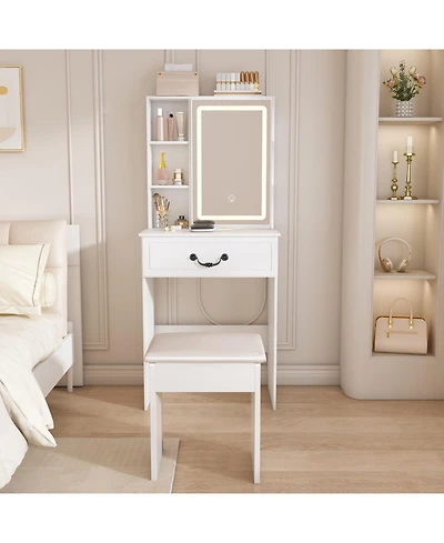 Streamdale Furniture Modern Led Vanity Desk with Stool & Storage - White