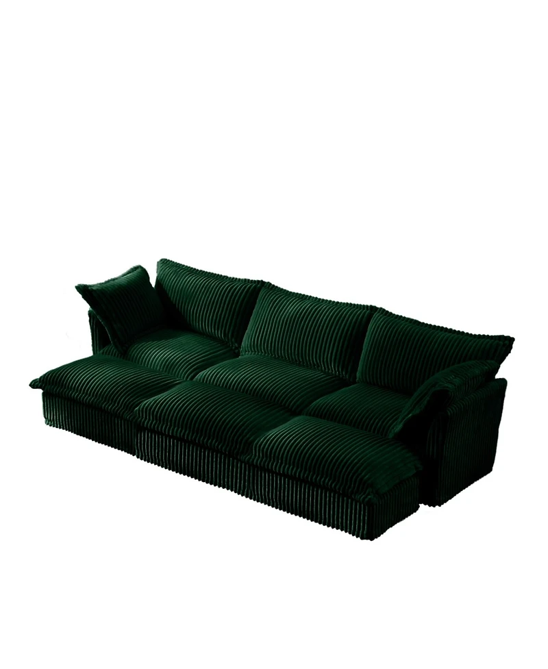 Streamdale Furniture Green Corduroy 3-Seat Sofa with Ottomans