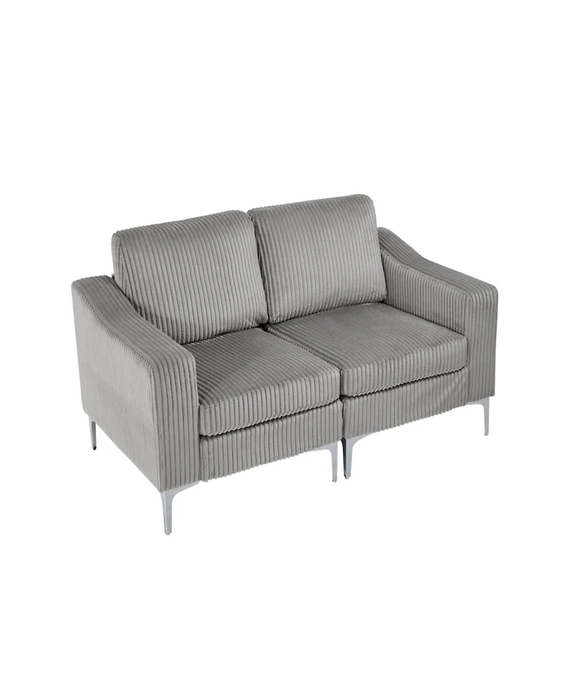 Streamdale Furniture Modular Sectional Two-Seater Sofa Corduroy Sectional Couch Gray