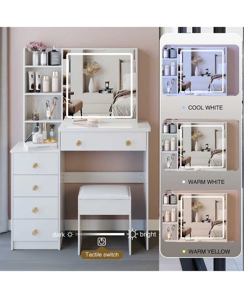 Streamdale Furniture 37" Led Mirror Vanity Table with Stool