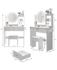 Streamdale Furniture 17" Led Vanity Table Set Touch 3 Colors Storage & Power