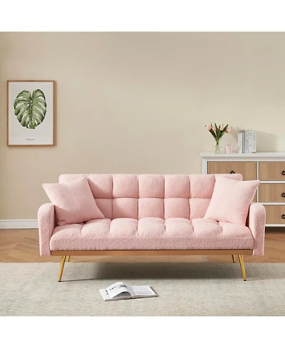 Streamdale Furniture Pink 69" Sofa Bed with Adjustable Teddy Sofa