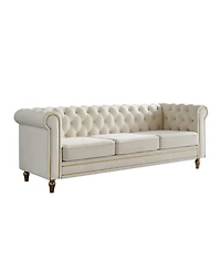 Streamdale Furniture Chesterfield Velvet Sofa 84.65 inch for Living Room Beige Color