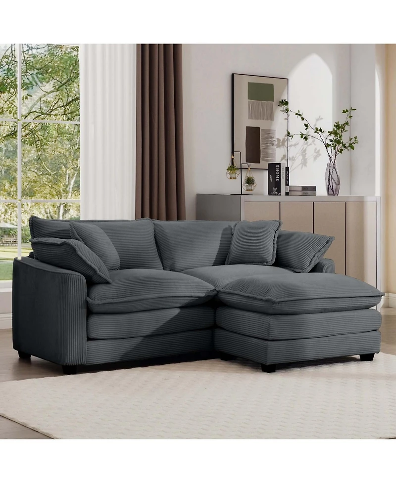 Streamdale Furniture Corduroy 2-Seater Sofa with Ottoman - Grey