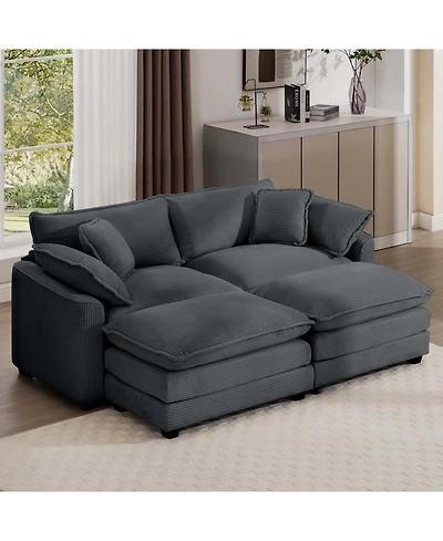Streamdale Furniture Corduroy Two-Seater Sofa with Ottoman