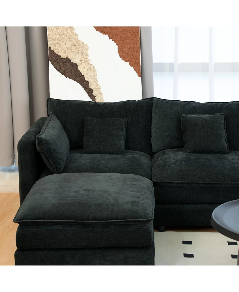 Streamdale U Shaped Cloud Couch, 144" Modular Chenille Sofa with Ottoman & Console