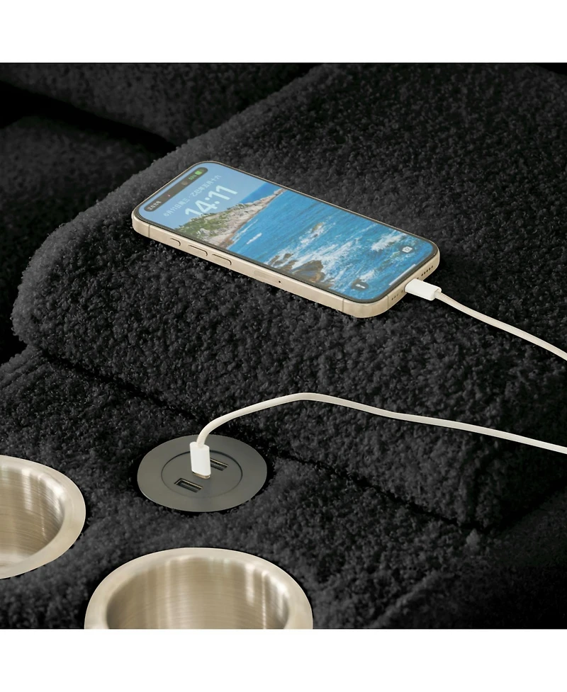 Streamdale Furniture Teddy Fabric Sectional Sofa with Console, Usb & Cup Holder