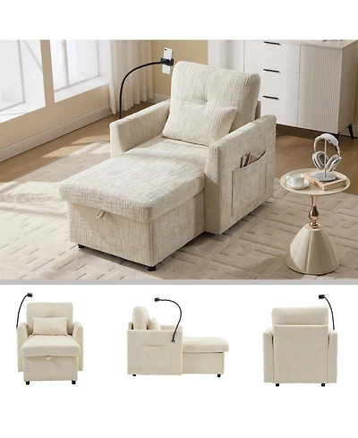 Streamdale Furniture Multifunctional Chenille Recliner Sofa with Storage & Phone Bracket