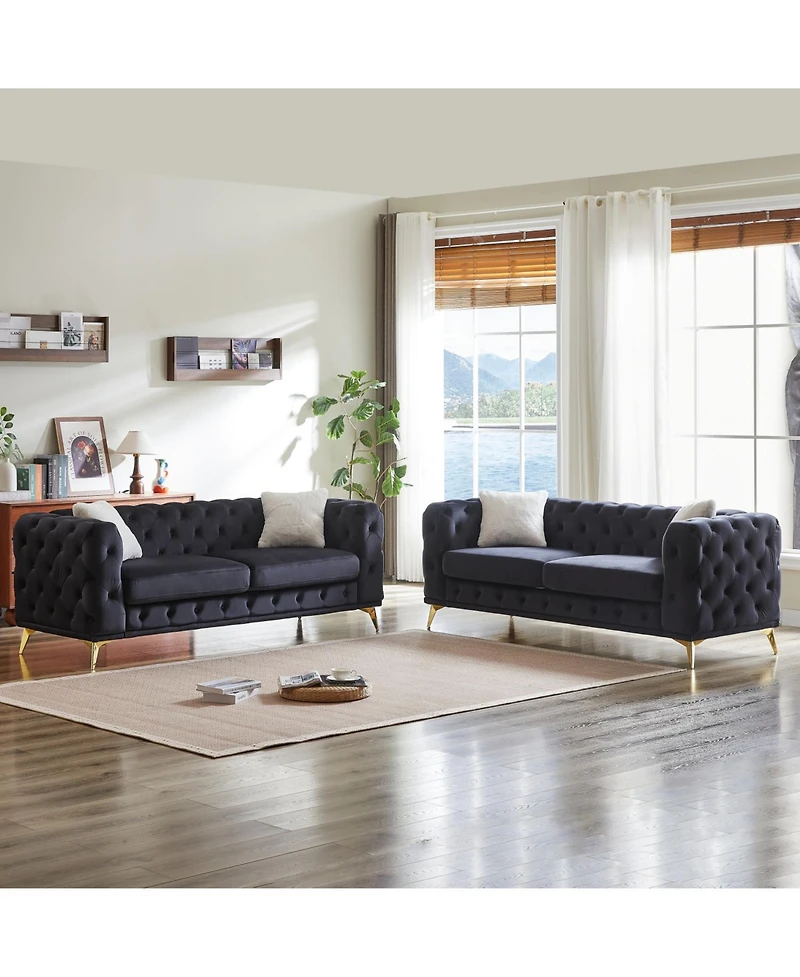 Streamdale Furniture Velvet 3+3 Seater Sofa with Wood Frame & Metal Feet