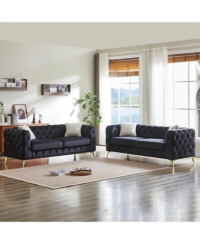 Streamdale Furniture Velvet 3+3 Seater Sofa with Wood Frame & Metal Feet
