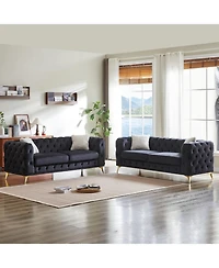 Streamdale Furniture Velvet 3+3 Seater Sofa with Wood Frame & Metal Feet