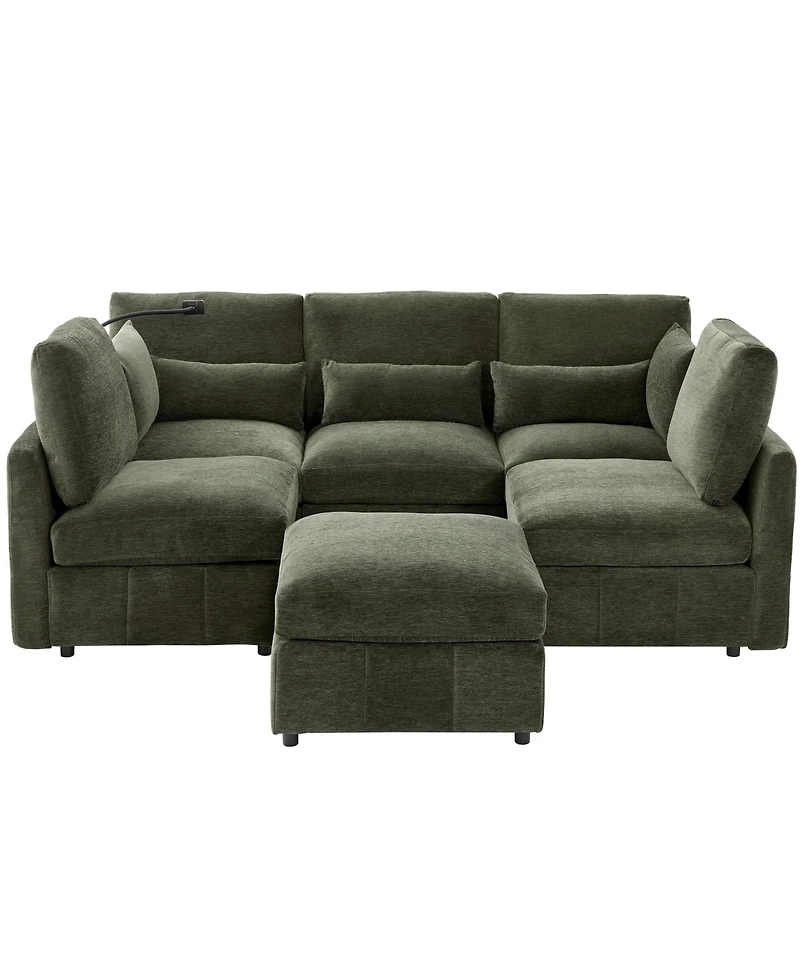 Streamdale Furniture Modern Sectional Sofa U-shaped Couch with Ottoman, Usb & Phone Holder - Green