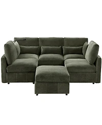 Streamdale Furniture Modern Sectional Sofa U-shaped Couch with Ottoman, Usb & Phone Holder - Green