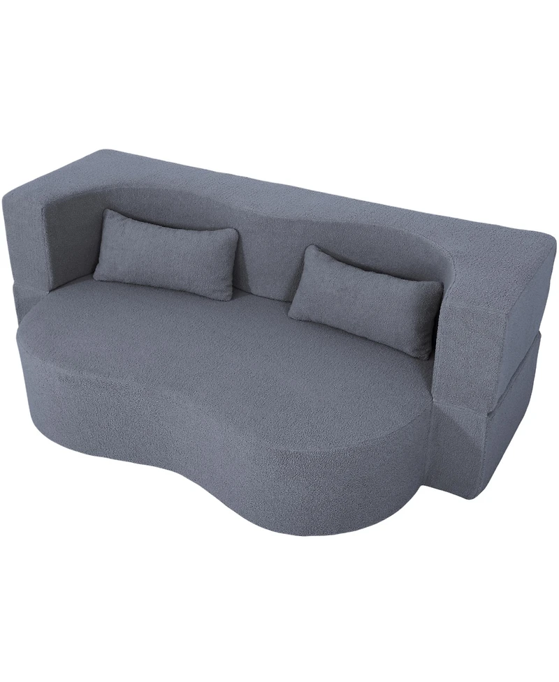 Streamdale Furniture 2-in-1 Full Sofa Bed- Teddy Fabric, No Assembly, Pillows, Grey