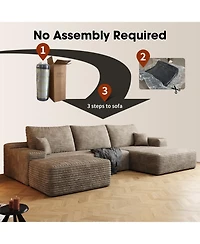 Streamdale Furniture 107" Cloud Sectional Sofa with Ottoman, Modern Upholstered Couch, Camel Corduroy