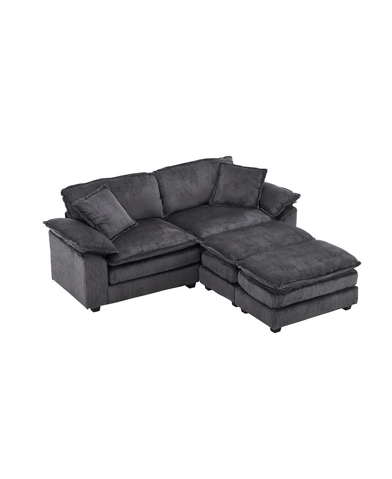 Streamdale Furniture Corduroy 2-Seat Sofa w/ Pillows & Ottomans