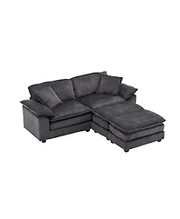 Streamdale Furniture Corduroy 2-Seat Sofa w/ Pillows & Ottomans