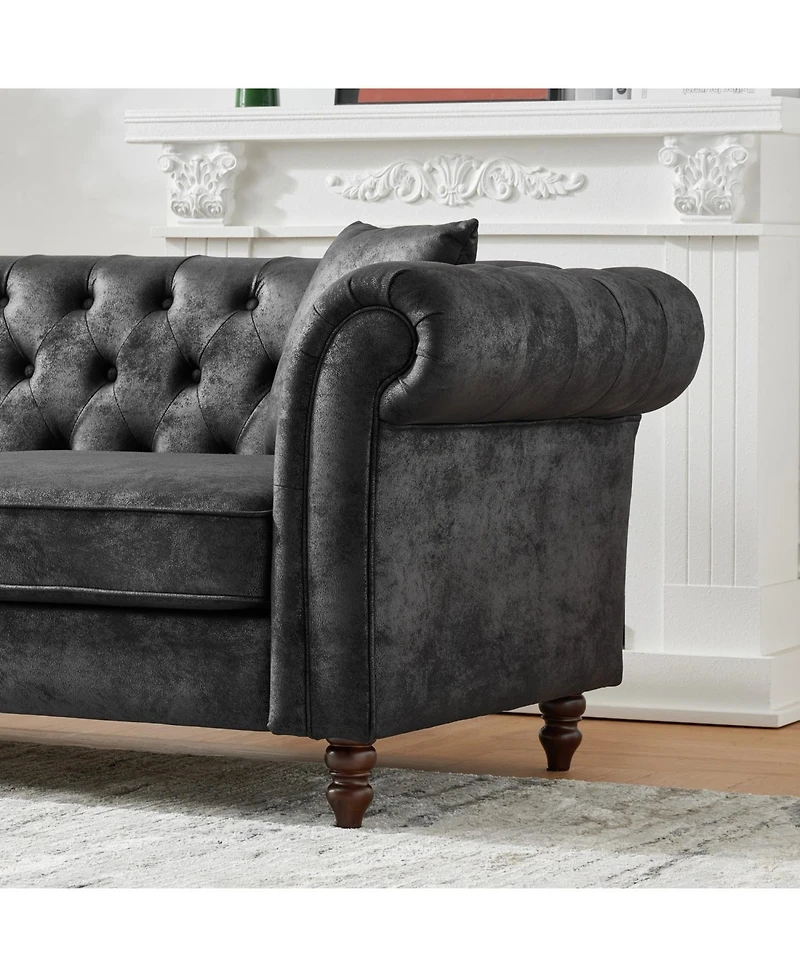 Streamdale Furniture 66" Chesterfield Tech Fabric Sofa, Mid Century Modern Couch, Black