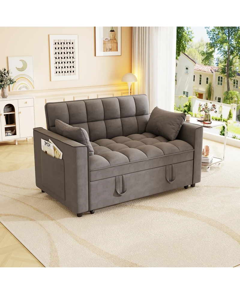 Streamdale Furniture Velvet Sleeper Sofa Couch Bed - Small Loveseat with Pillows - Dark Gray