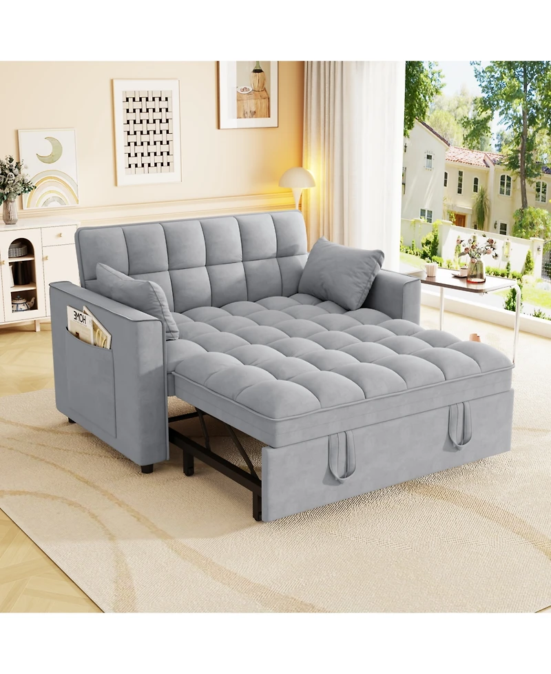 Streamdale Furniture Velvet Sleeper Sofa Couch Bed - Small Loveseat with Pillows - Gray
