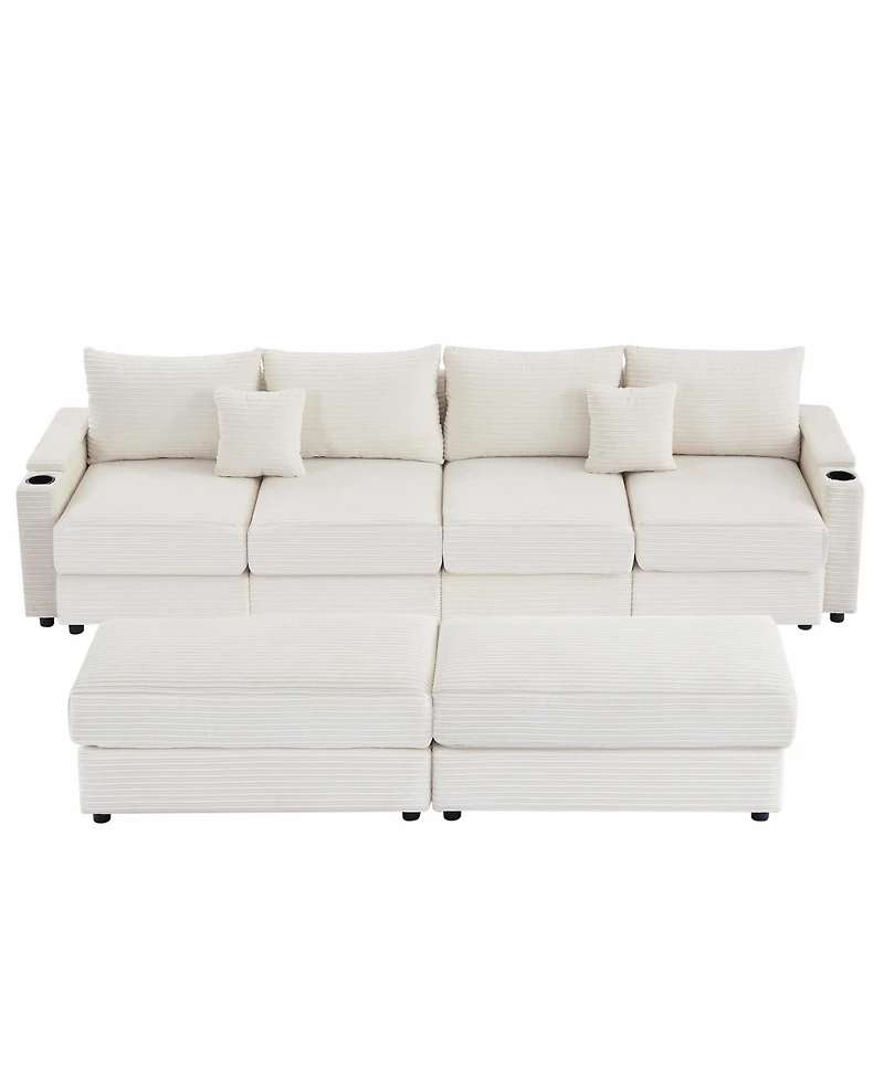 Streamdale Furniture 123" Modern Sectional Sofa w/ Storage, Ottomans, Usb, Cup & Phone Holders