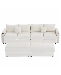 Streamdale Furniture 123" Modern Sectional Sofa w/ Storage, Ottomans, Usb, Cup & Phone Holders