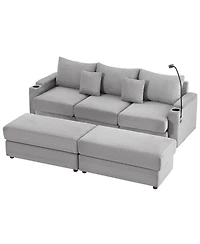 Streamdale Furniture Modern 3-Seater Sectional Sofa w/ Storage, Ottomans, Usb, Cup Holders - Grey