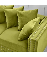 Streamdale Green Velvet Sofa, Modern Design, Silver Nail Detail